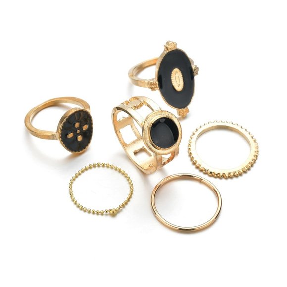 Black Enamel 6 Rings Set - Picture 3 of 5